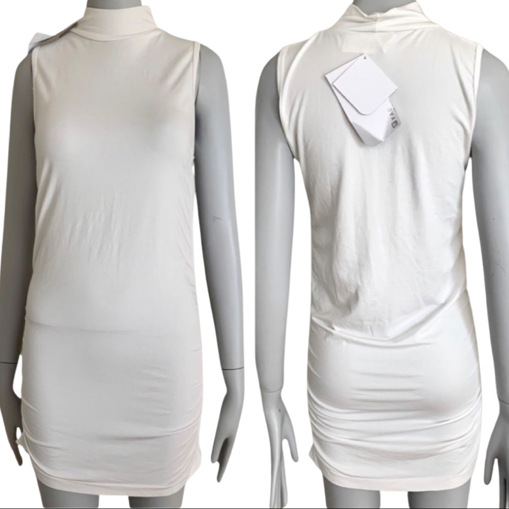 NWT FABLETICS Kathie Mock Neck Sleeveless Bodycon White Dress